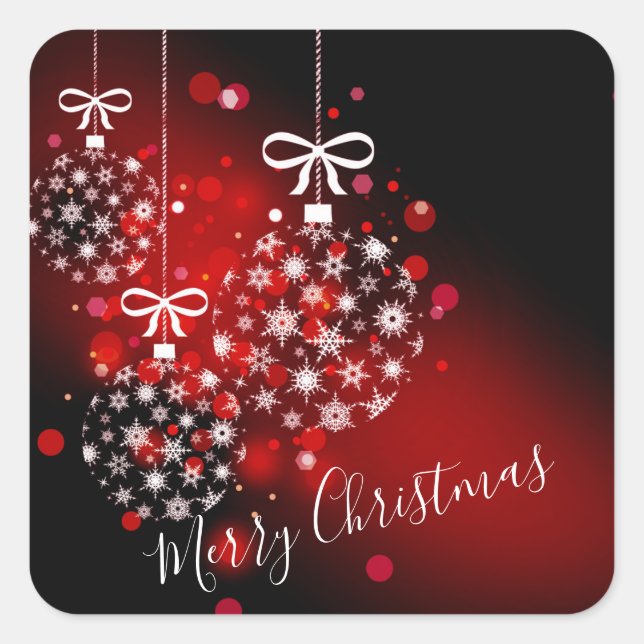 Snowflakes on a red and black background.  square sticker (Front)