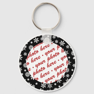 Snowflakes on Black Background Photo Frame Keychain