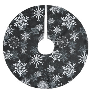 snowflakes on black brushed polyester tree skirt