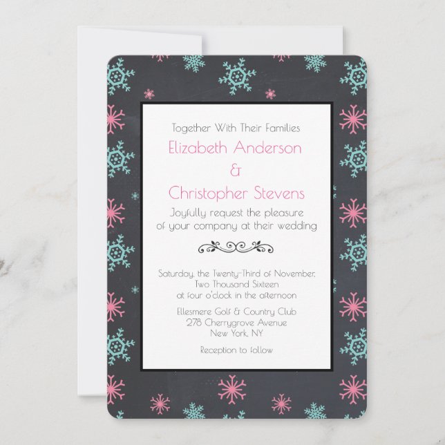 Snowflakes On Black Classy Wintery Wedding Invite (Front)