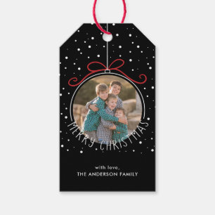 Snowflakes on Black   Custom Photo Christmas Gift Tags
