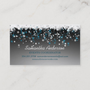 Snowflakes on black event planner business card