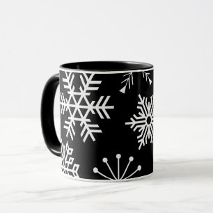 Snowflakes on Black Holiday Art Mug Cup
