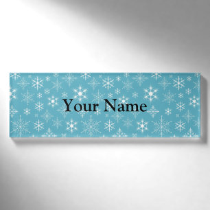 Snowflakes on Blue Background Name Tag