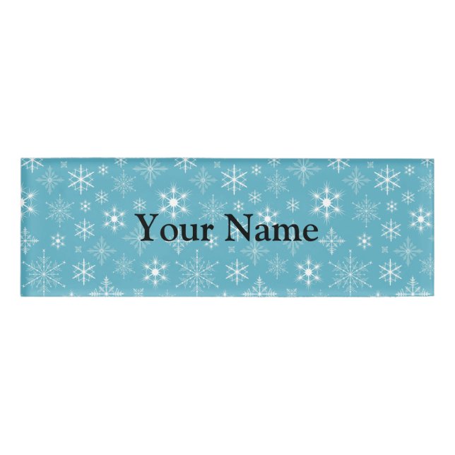 Snowflakes on Blue Background Name Tag (Front)
