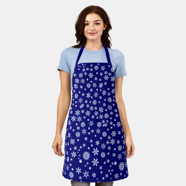 Snowflakes on Blue Christmas Apron (Worn)