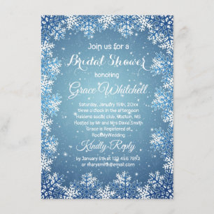 Snowflakes on blue Christmas Bridal Shower Invitation