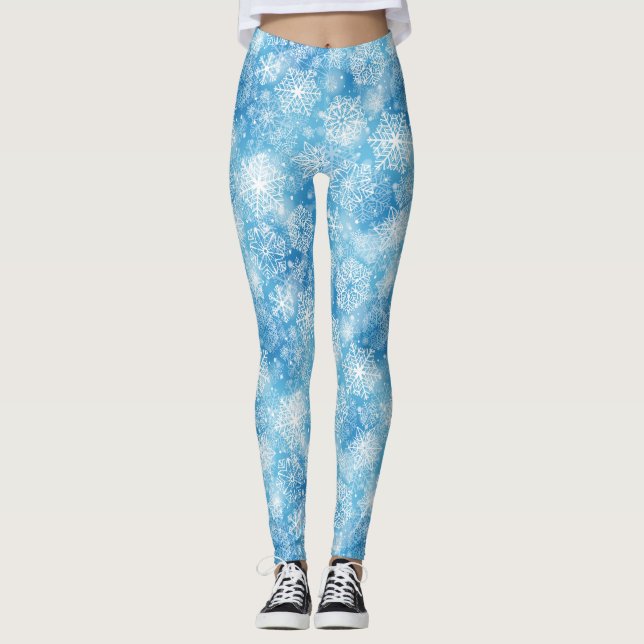 Snowflakes on blue leggings (Front)