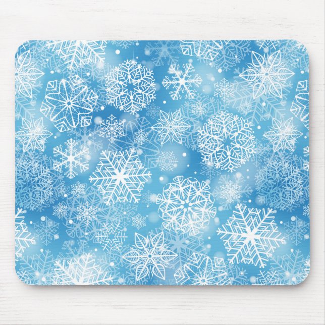 Snowflakes on blue mouse pad (Front)