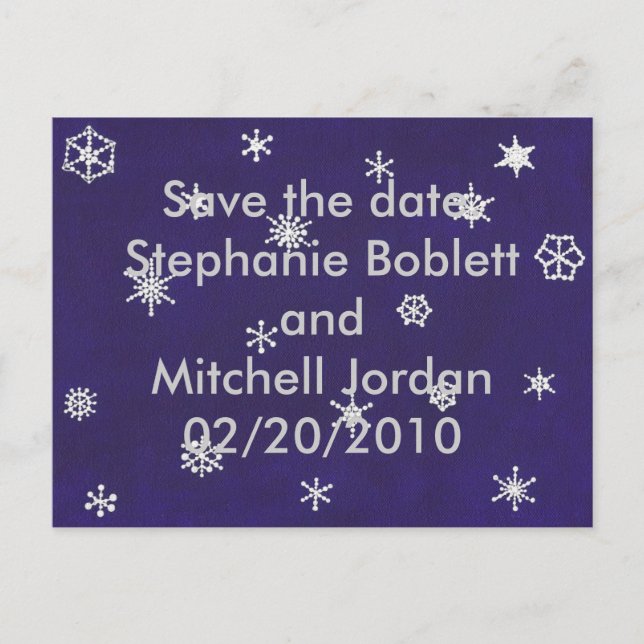 Snowflakes on blue, Save the date, announcements Postcard (Front)