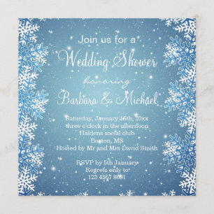 Snowflakes on blue snowy background Wedding Shower Invitation