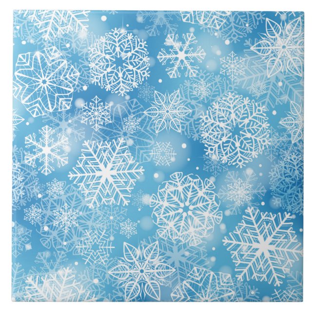 Snowflakes on blue tile (Front)