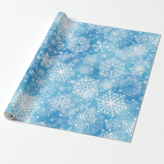 Snowflakes on blue wrapping paper (Unrolled)
