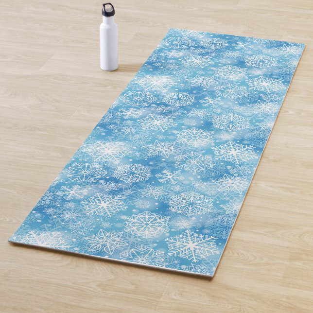 Snowflakes on blue yoga mat (In Situ)