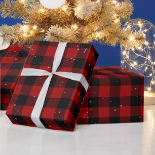 Snowflakes On Buffalo Plaid Wrapping Paper