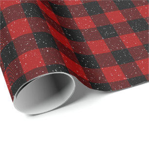 Snowflakes on Buffalo Plaid Wrapping Paper