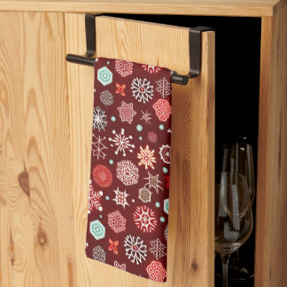 Snowflakes on Burgundy Kitchen Towel