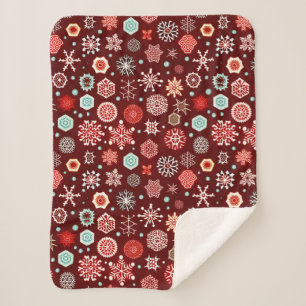 Snowflakes on Burgundy Sherpa Blanket