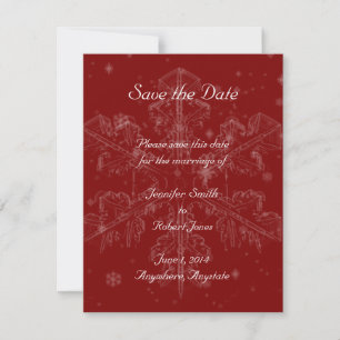 Snowflakes on Cranberry Save the Date card