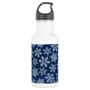 Snowflakes on dark blue 532 ml water bottle