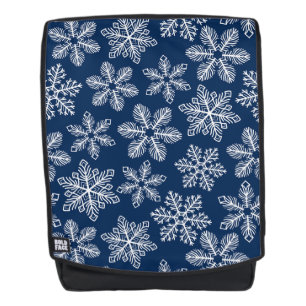 Snowflakes on dark blue backpack