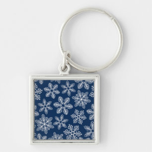 Snowflakes on dark blue keychain
