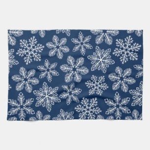 Snowflakes on dark blue kitchen towel