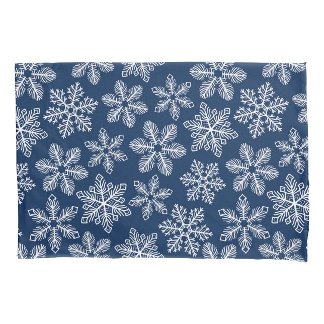 Snowflakes on dark blue pillowcase (Front)