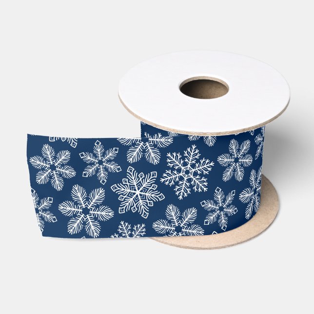 Snowflakes on dark blue satin ribbon (Spool)
