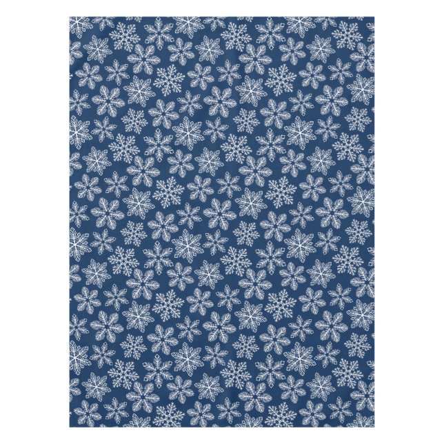 Snowflakes on dark blue tablecloth (Front)