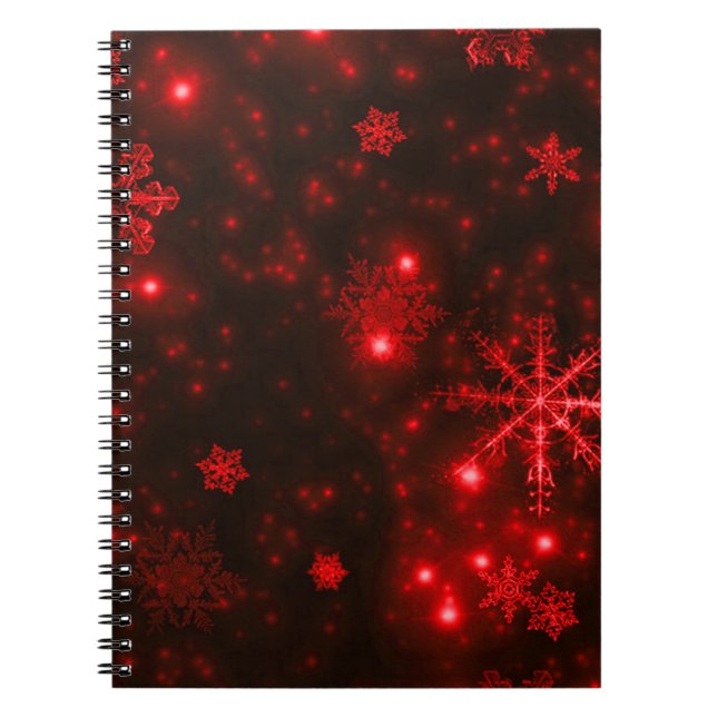 Snowflakes on Deep Red Background Notebook (Front)