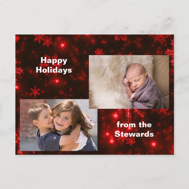 Snowflakes on Deep Red Holiday Photo Postcard (Front)