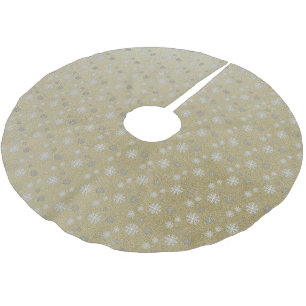 Snowflakes on Gold Brushed Polyester Tree Skirt