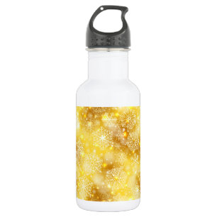 Snowflakes on golden 532 ml water bottle