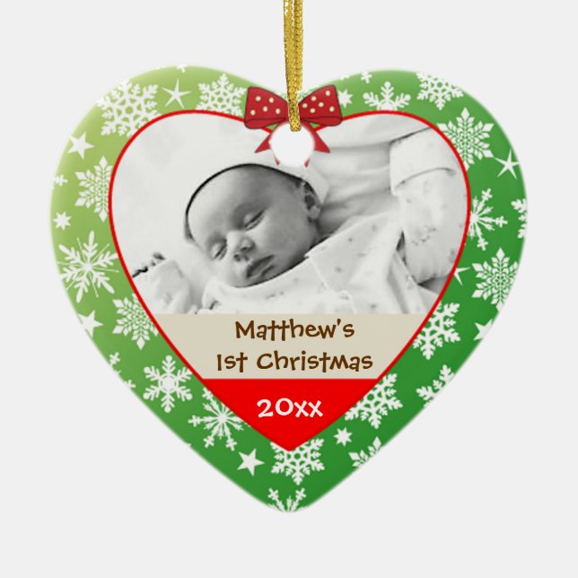 Snowflakes on Green Baby's Christmas Ornament (Front)