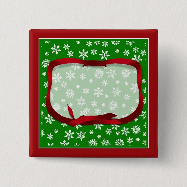 Snowflakes On Green Background 2 Inch Square Button (Front)