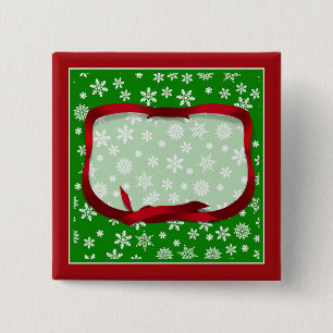 Snowflakes On Green Background 2 Inch Square Button