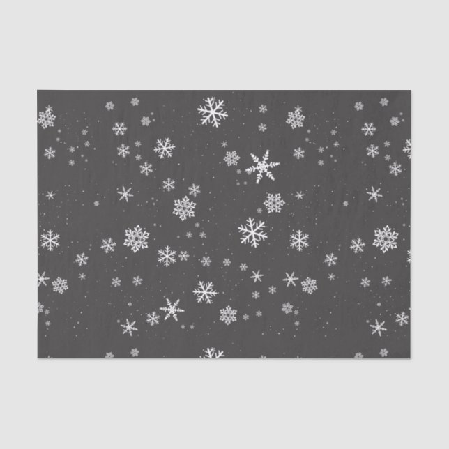 Snowflakes on Grey Winter Christmas Holiday Tissue Paper (Front)