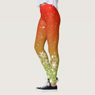 Snowflakes on Hot Tropical Colours Gradient Leggings