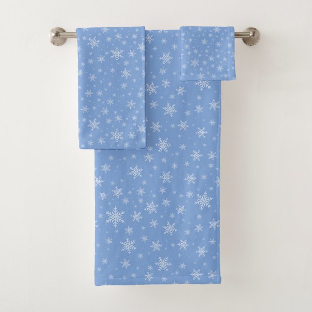 Snowflakes on Light Blue Bath Towel Set (Insitu)