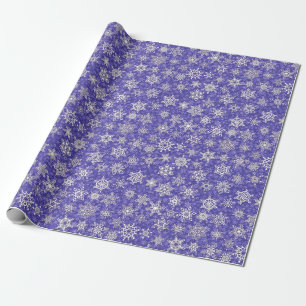 snowflakes on lilac violet snowstorm background wrapping paper