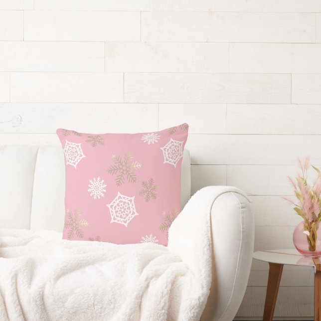 snowflakes on pale pink throw pillow (Couch)