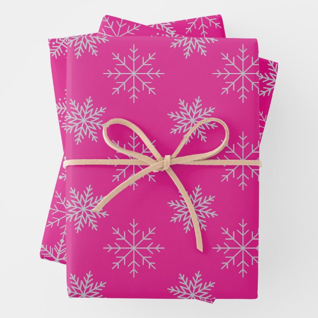 Snowflakes on Pink Wrapping Paper Sheet Set (In situ)