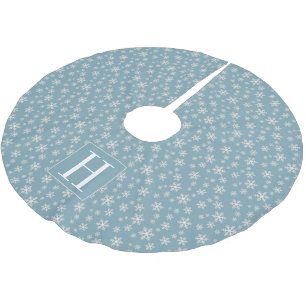 Snowflakes on Powder Blue with Monogram Brushed Polyester Tree Skirt