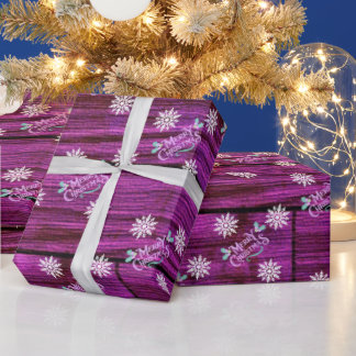 Snowflakes on Purple Bricks Wrapping Paper