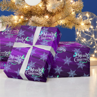 Snowflakes on Purple Metallic Wrapping Paper
