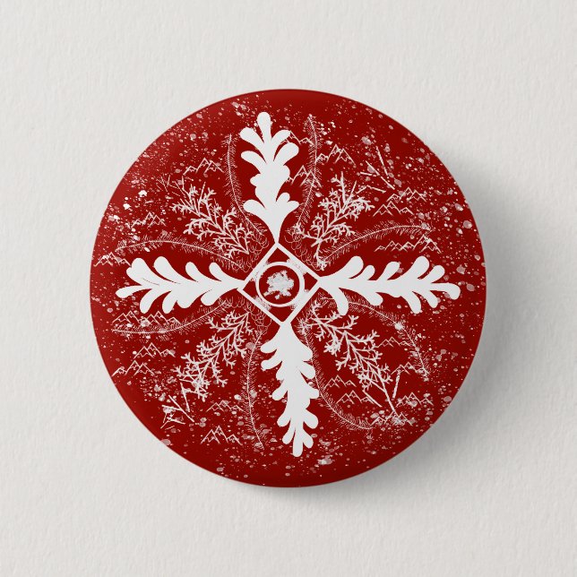 Snowflakes on Red 2 Inch Round Button (Front)