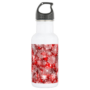 Snowflakes on red 532 ml water bottle
