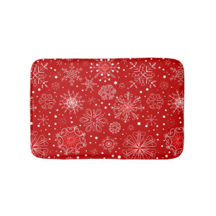 Snowflakes on Red Background Bath Mat