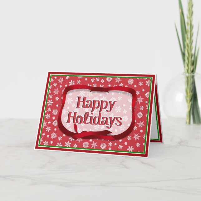 Snowflakes on Red Background Holiday Card (Front)